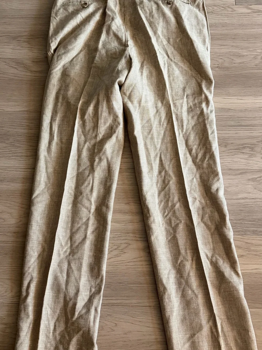 Hickey Freeman Men’s 34 Dress Pants Silk Linen Wool Made in Italy Tan Check